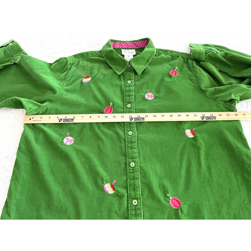 Vtg Quacker Factory Embroidered Christmas Ornament Corduroy Shirt Ladies 1X - Picture 2 of 9
